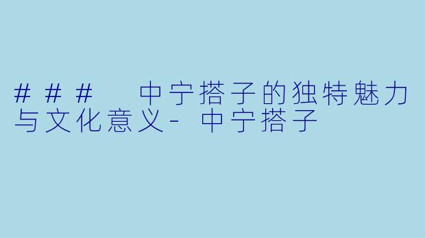 ### 中宁搭子的独特魅力与文化意义