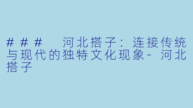 ### 河北搭子:连接传统与现代的独特文化现象