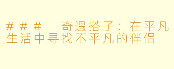 ### 奇遇搭子：在平凡生活中寻找不平凡的伴侣