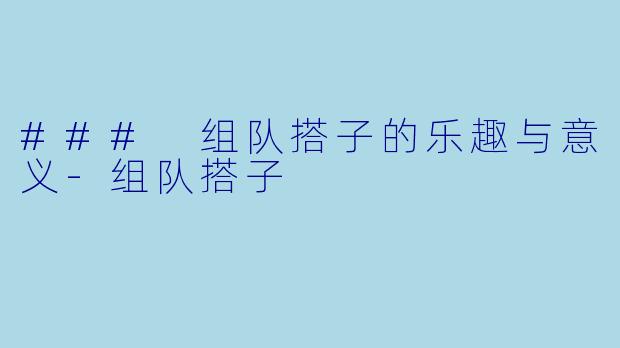 ### 组队搭子的乐趣与意义-组队搭子