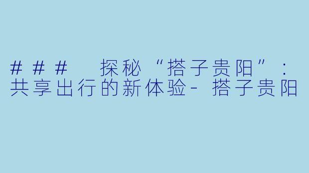 ### 探秘“搭子贵阳”：共享出行的新体验-搭子贵阳