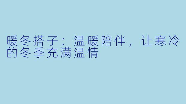 暖冬搭子：温暖陪伴，让寒冷的冬季充满温情