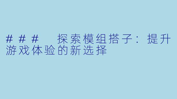 ### 探索模组搭子：提升游戏体验的新选择