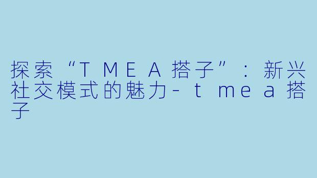探索“TMEA搭子”：新兴社交模式的魅力-tmea搭子