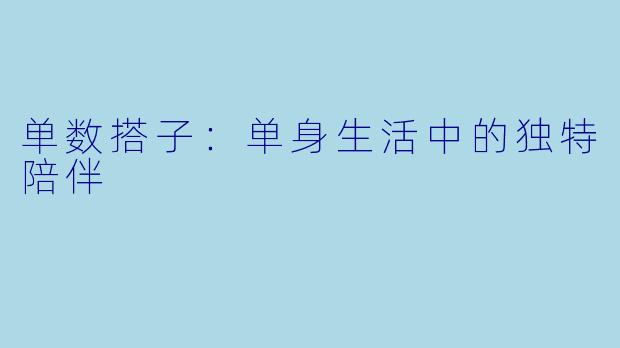 单数搭子:单身生活中的独特陪伴
