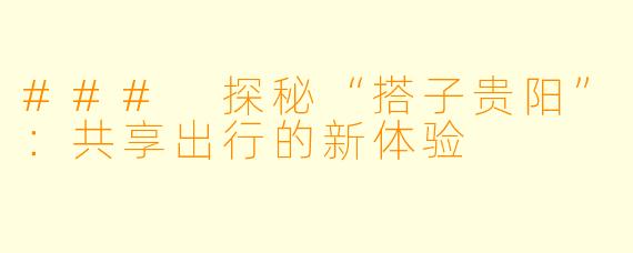 ### 探秘“搭子贵阳”：共享出行的新体验