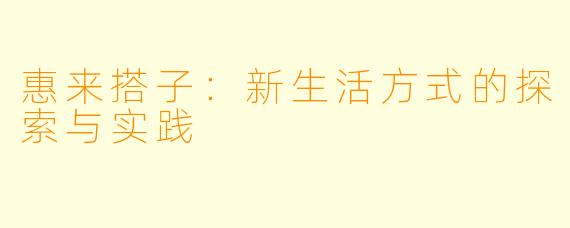惠来搭子:新生活方式的探索与实践