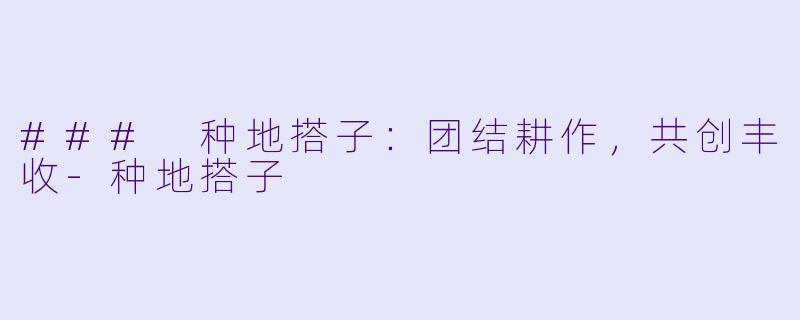 ### 种地搭子:团结耕作,共创丰收