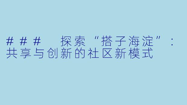 ### 探索“搭子海淀”：共享与创新的社区新模式