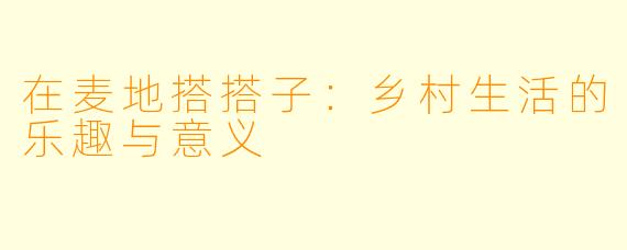 在麦地搭搭子：乡村生活的乐趣与意义