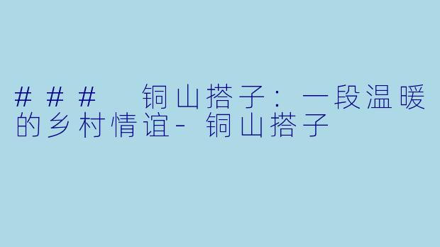 ### 铜山搭子:一段温暖的乡村情谊