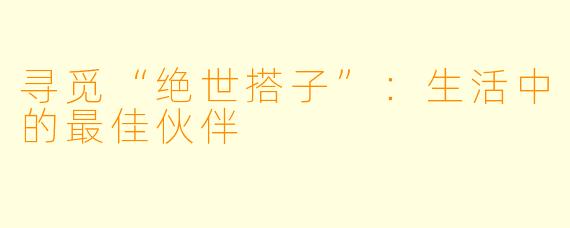 寻觅“绝世搭子”：生活中的最佳伙伴