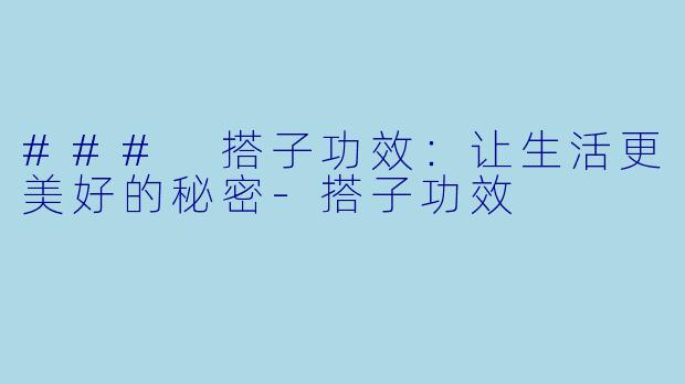 ### 搭子功效：让生活更美好的秘密-搭子功效