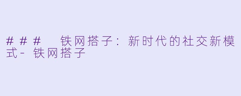 ### 铁网搭子：新时代的社交新模式