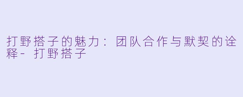 打野搭子的魅力：团队合作与默契的诠释-打野搭子