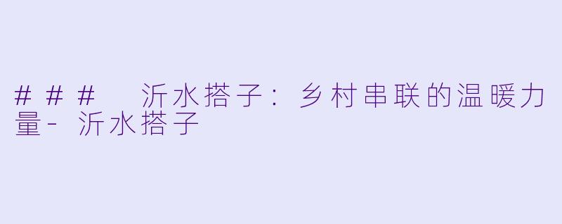 ### 沂水搭子：乡村串联的温暖力量-沂水搭子