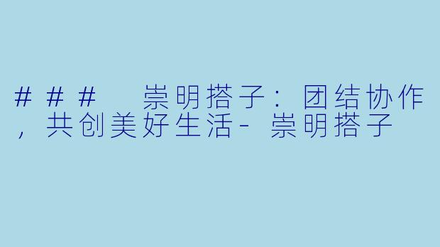 ### 崇明搭子:团结协作,共创美好生活
