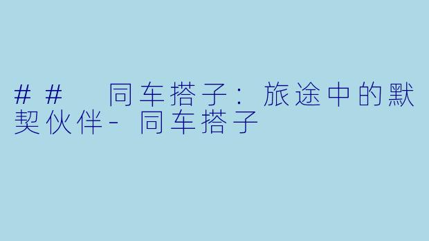 ## 同车搭子：旅途中的默契伙伴-同车搭子