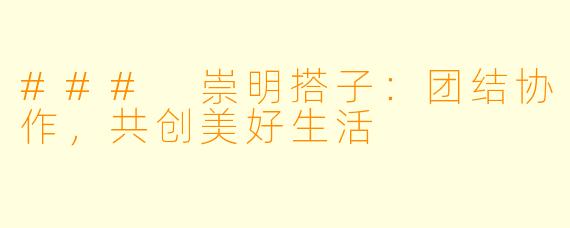 ### 崇明搭子：团结协作，共创美好生活