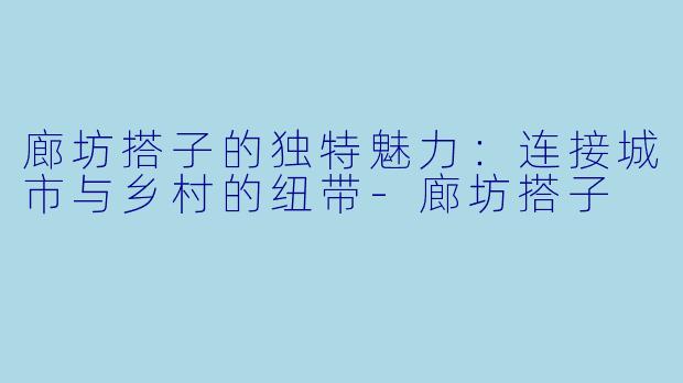 廊坊搭子的独特魅力：连接城市与乡村的纽带-廊坊搭子