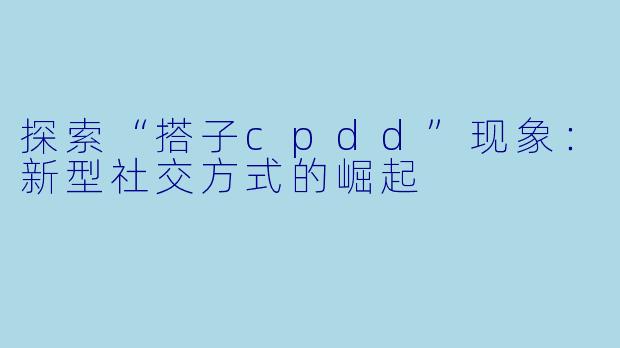 探索“搭子cpdd”现象：新型社交方式的崛起
