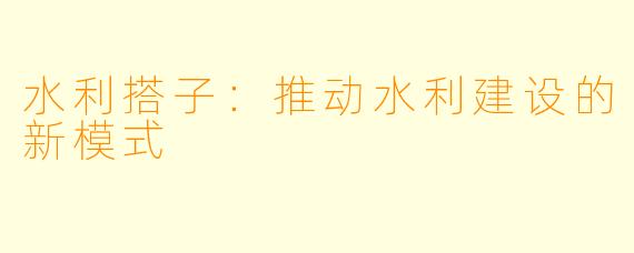 水利搭子:推动水利建设的新模式