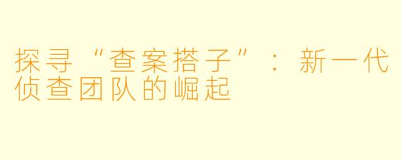 探寻“查案搭子”:新一代侦查团队的崛起