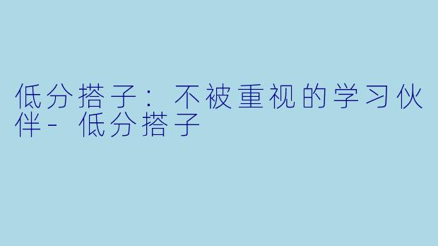 低分搭子:不被重视的学习伙伴