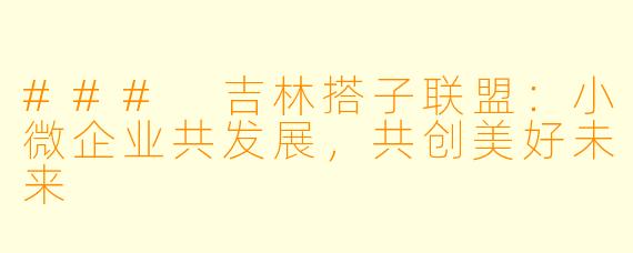 ### 吉林搭子联盟：小微企业共发展，共创美好未来