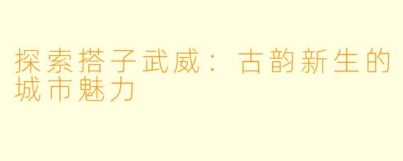 探索搭子武威：古韵新生的城市魅力