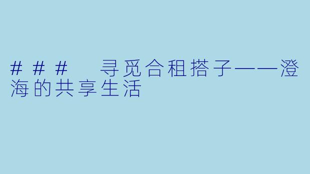 ### 寻觅合租搭子——澄海的共享生活