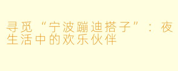 寻觅“宁波蹦迪搭子”：夜生活中的欢乐伙伴