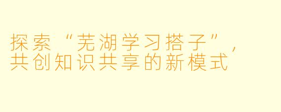 探索“芜湖学习搭子”, 共创知识共享的新模式
