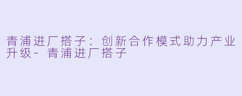青浦进厂搭子：创新合作模式助力产业升级-青浦进厂搭子