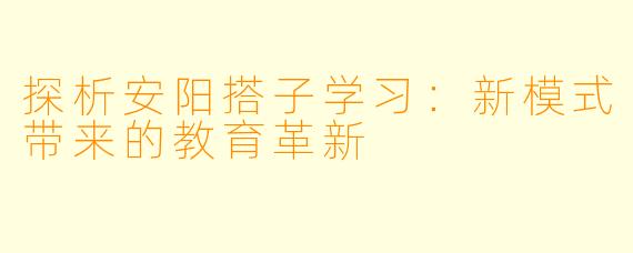 探析安阳搭子学习：新模式带来的教育革新
