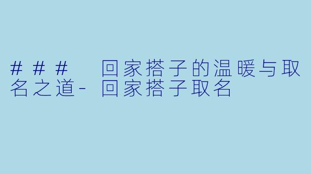 ### 回家搭子的温暖与取名之道