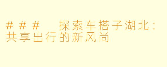 ### 探索车搭子湖北：共享出行的新风尚