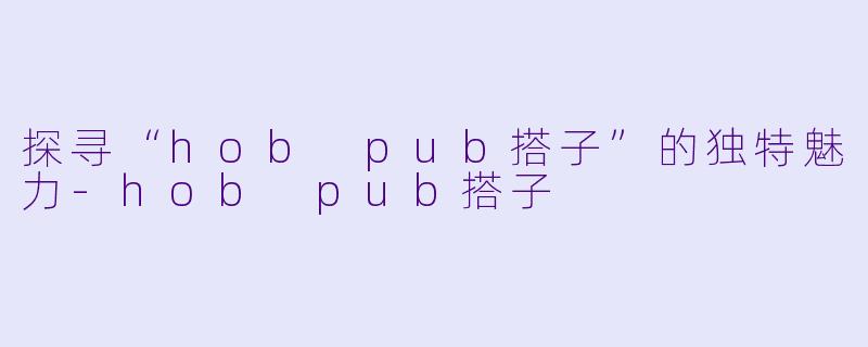 探寻“hob pub搭子”的独特魅力