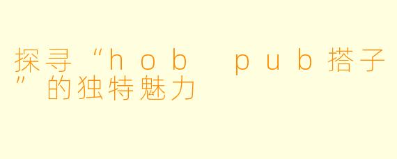 探寻“hob pub搭子”的独特魅力