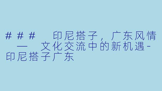 ### 印尼搭子，广东风情 — 文化交流中的新机遇-印尼搭子广东