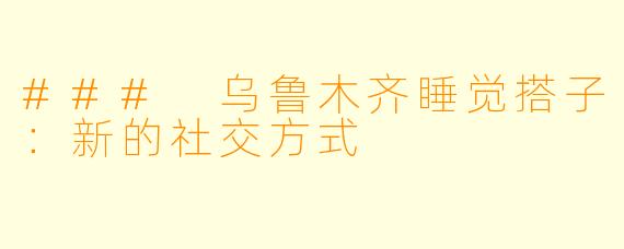 ### 乌鲁木齐睡觉搭子：新的社交方式