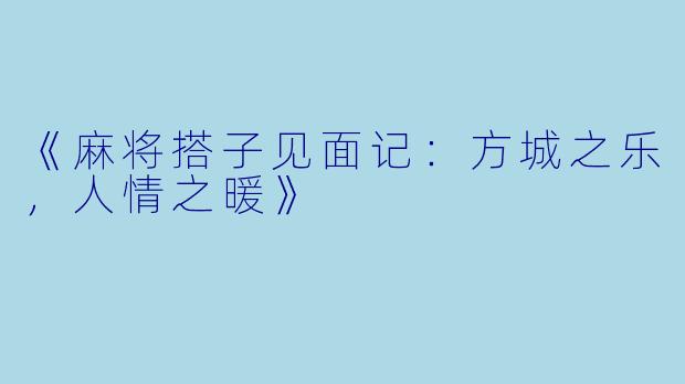《麻将搭子见面记：方城之乐，人情之暖》