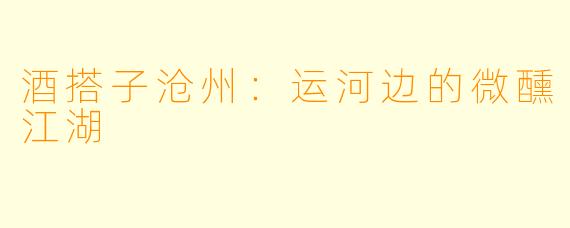 酒搭子沧州：运河边的微醺江湖