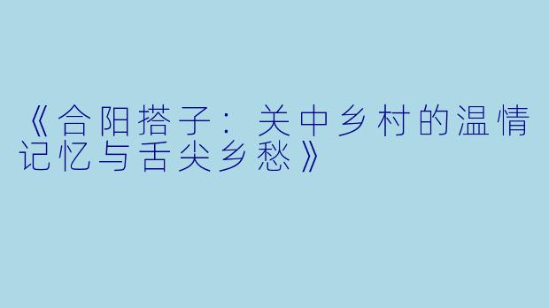 《合阳搭子：关中乡村的温情记忆与舌尖乡愁》