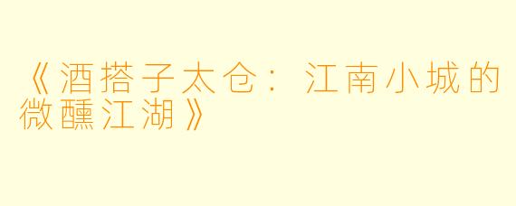 《酒搭子太仓:江南小城的微醺江湖》