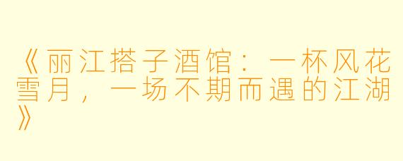 《丽江搭子酒馆:一杯风花雪月,一场不期而遇的江湖》