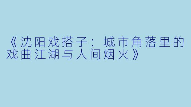 《沈阳戏搭子：城市角落里的戏曲江湖与人间烟火》