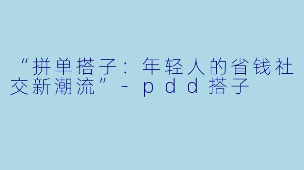 “拼单搭子：年轻人的省钱社交新潮流”-pdd搭子