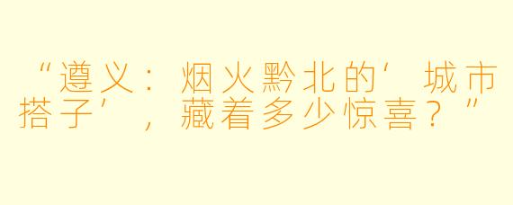 “遵义：烟火黔北的‘城市搭子’，藏着多少惊喜？”