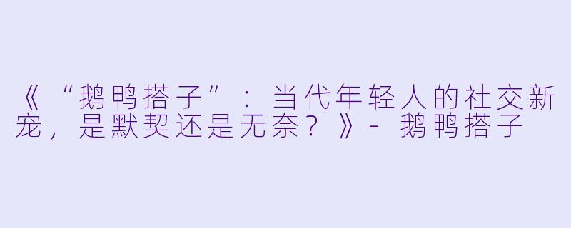 《“鹅鸭搭子”：当代年轻人的社交新宠，是默契还是无奈？》-鹅鸭搭子